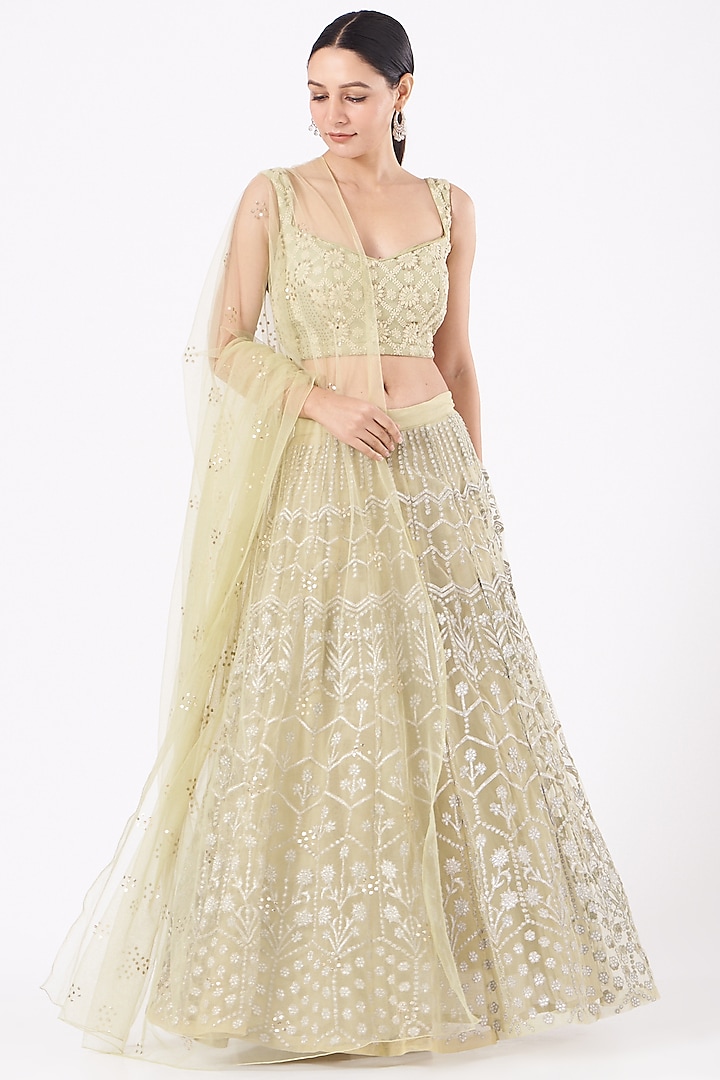 Mint Mukaish Bridal Lehenga Set by NOW WITH PRACHI at Pernia's Pop Up Shop