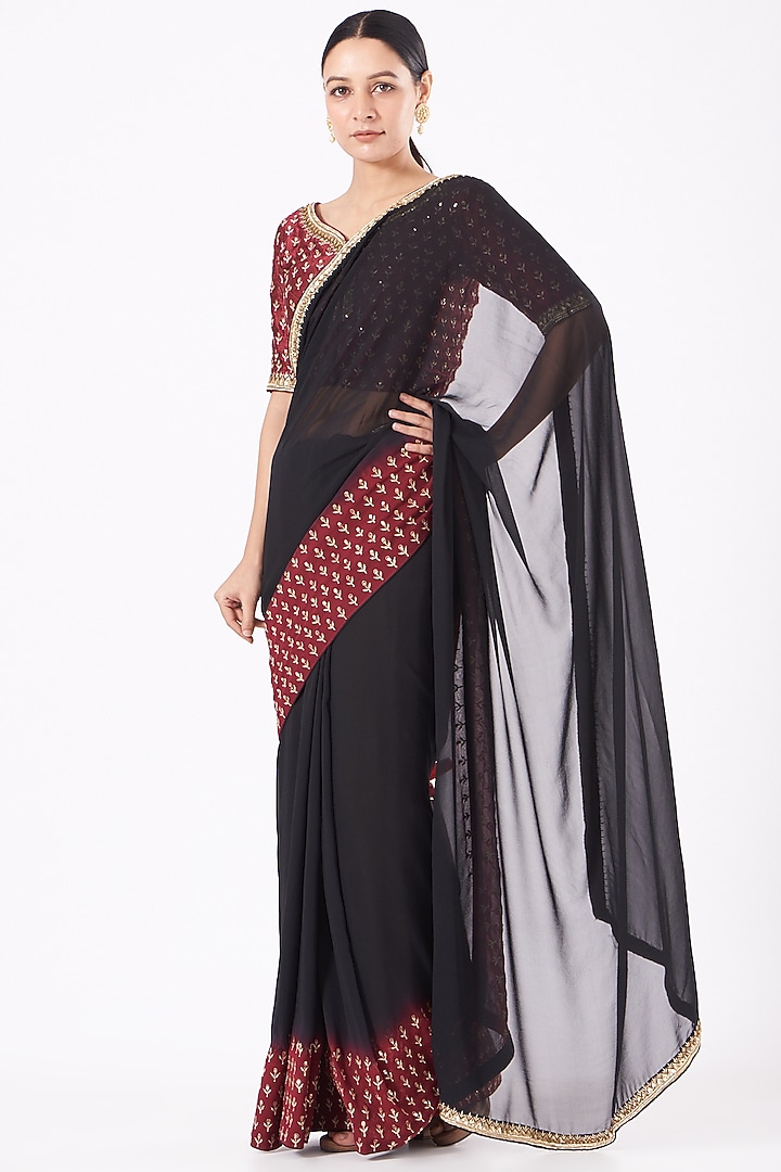 Black Sequins Embroidered Wedding Saree Set by NOW WITH PRACHI at Pernia's Pop Up Shop
