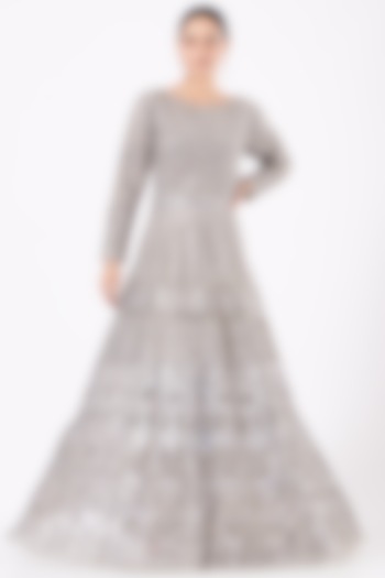 Grey Embroidered Anarkali by NOW WITH PRACHI