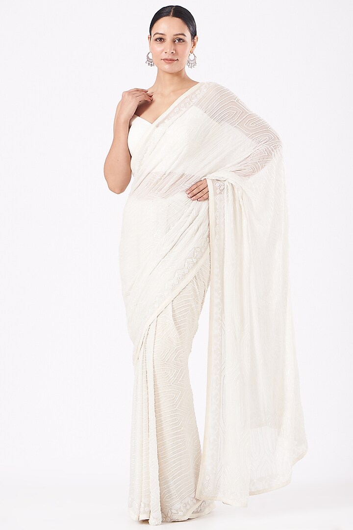 Ivory Embroidered Saree Set by NOW WITH PRACHI