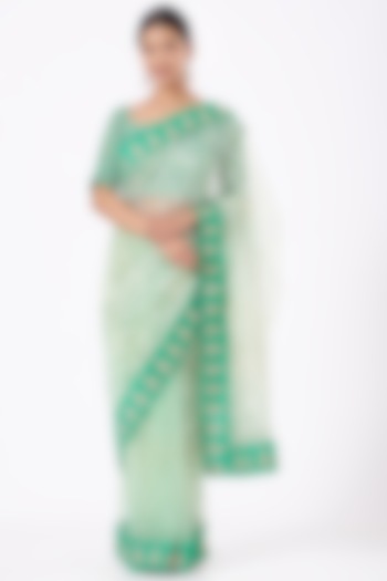 Green Embroidered Saree Set by NOW WITH PRACHI