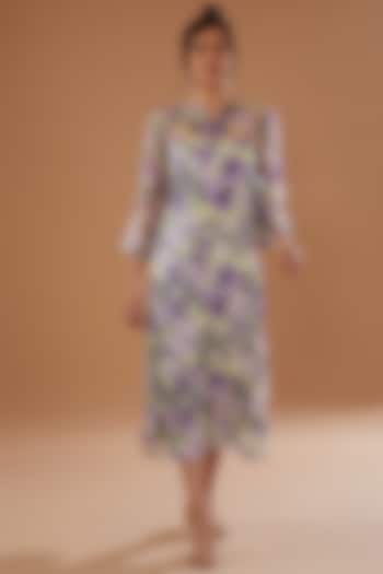 Purple Organza Floral Printed Summer Dress by NOW WITH PRACHI at Pernia's Pop Up Shop