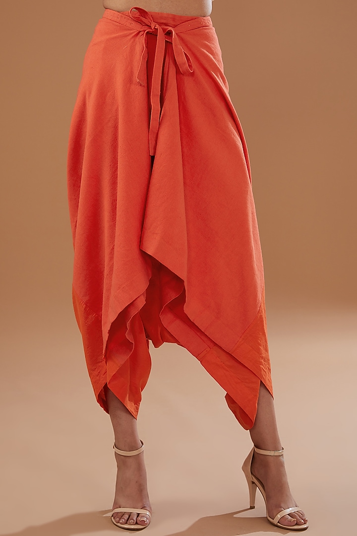 Orange Linen Draped Dhoti Set by NOW WITH PRACHI at Pernia's Pop Up Shop