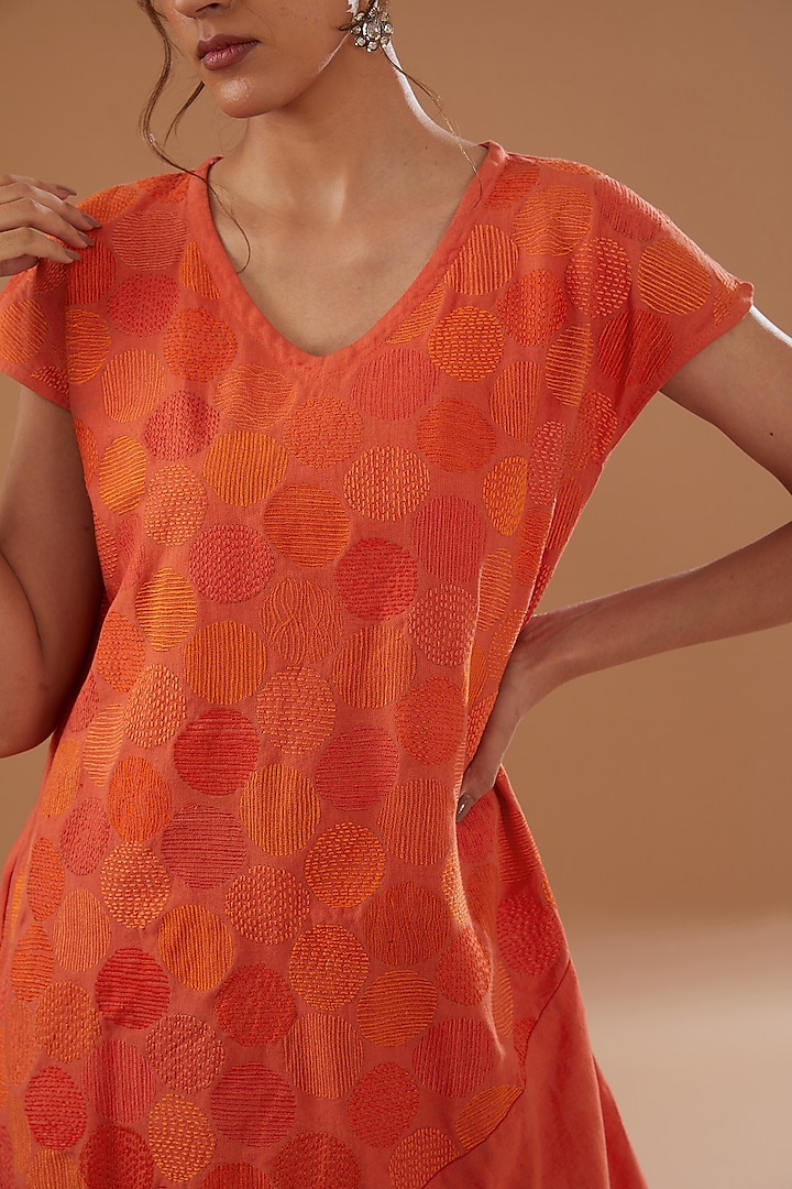 Orange Linen Draped Dhoti Set by NOW WITH PRACHI at Pernia's Pop Up Shop