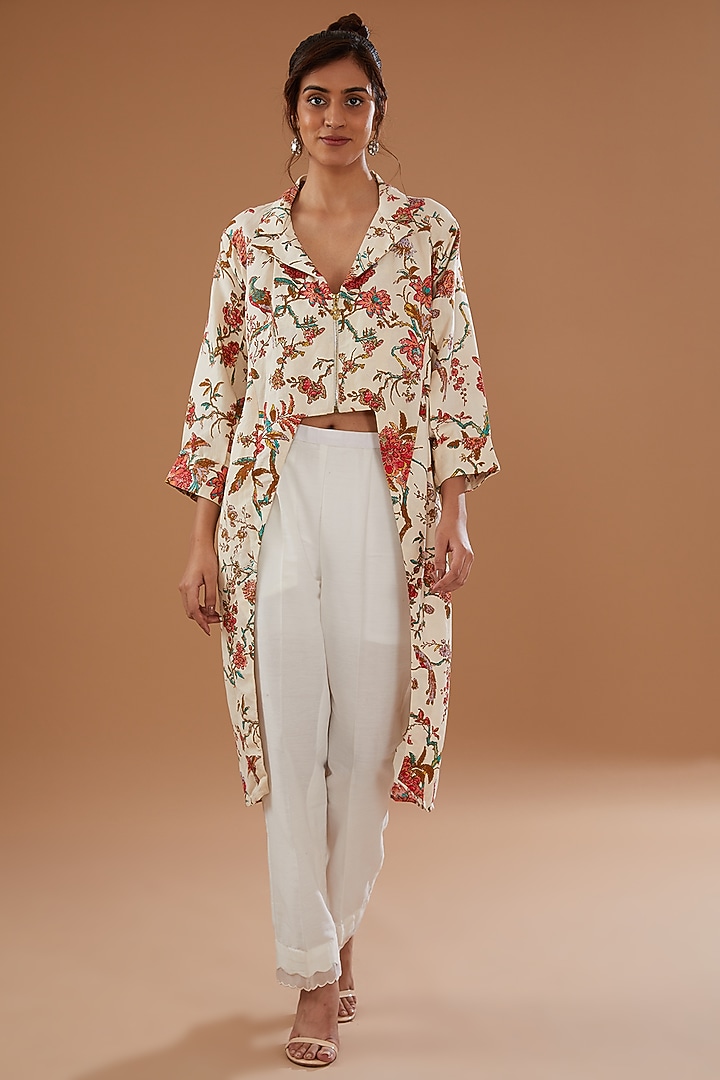 Off-White Cotton Printed Jacket by NOW WITH PRACHI at Pernia's Pop Up Shop