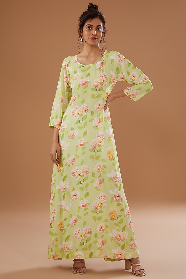 Green Georgette & Organza Printed Jacket Summer Dress by NOW WITH PRACHI at Pernia's Pop Up Shop