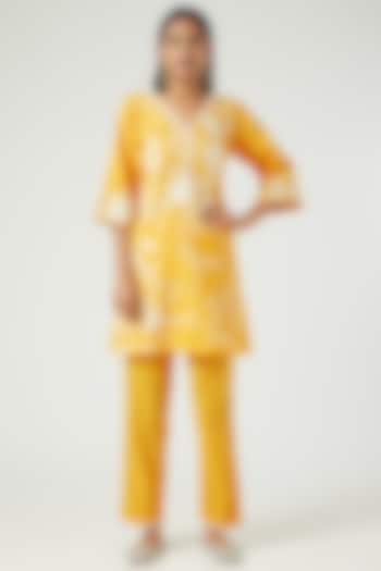 Yellow Cotton Pant Set by NOW WITH PRACHI