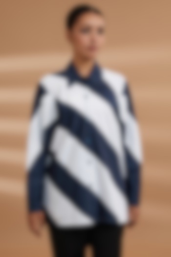 Blue Cotton Color-Blocked Shirt by NOW WITH PRACHI at Pernia's Pop Up Shop