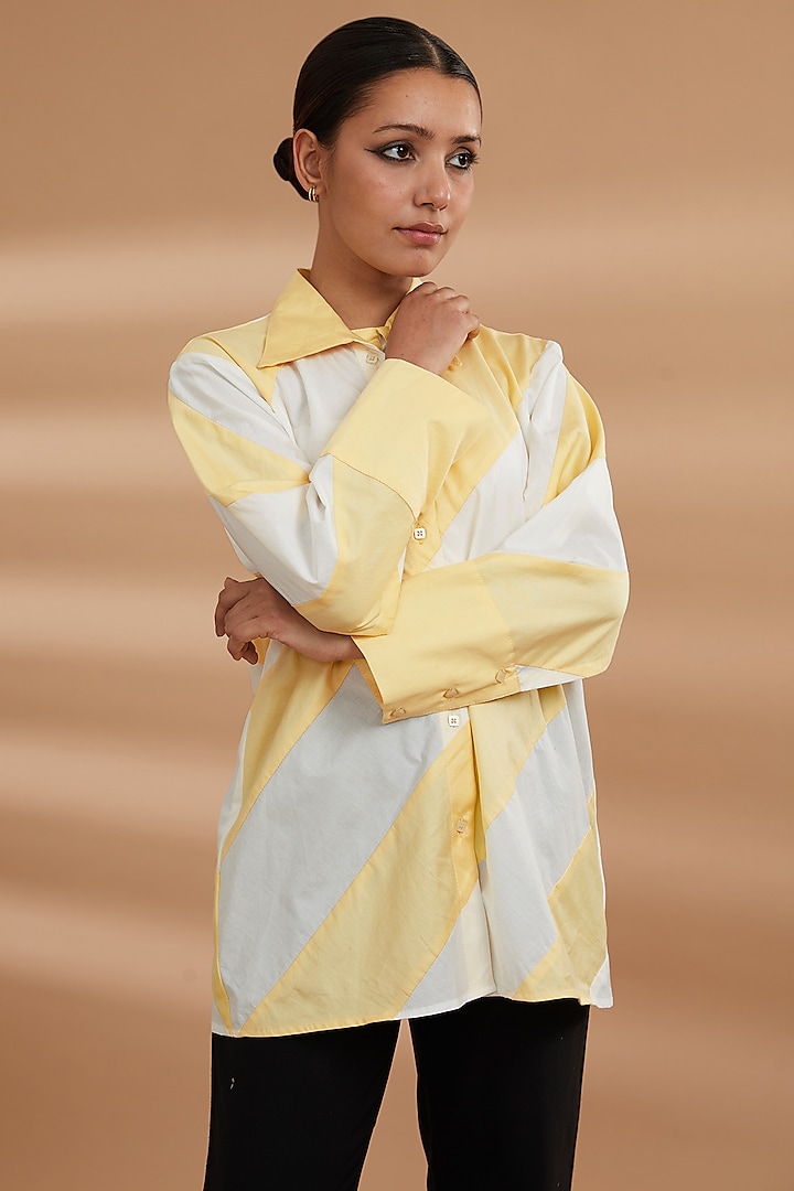 Yellow Cotton Color-Blocked Shirt by NOW WITH PRACHI