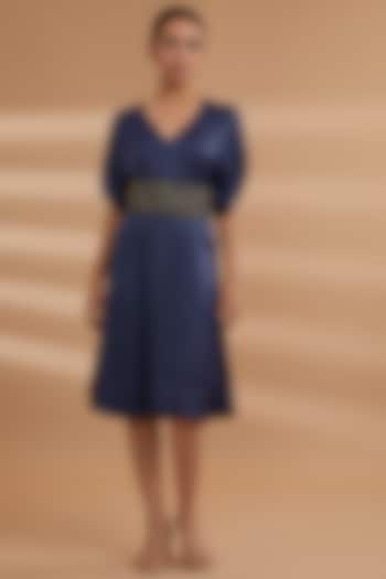 Blue Bemberg Satin Cocktail Dress by NOW WITH PRACHI at Pernia's Pop Up Shop