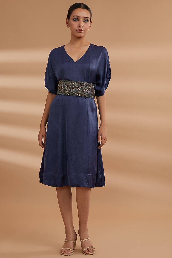 Blue Bemberg Satin Cocktail Dress by NOW WITH PRACHI at Pernia's Pop Up Shop