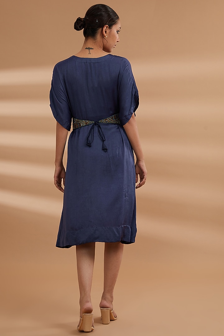 Blue Bemberg Satin Cocktail Dress by NOW WITH PRACHI at Pernia's Pop Up Shop