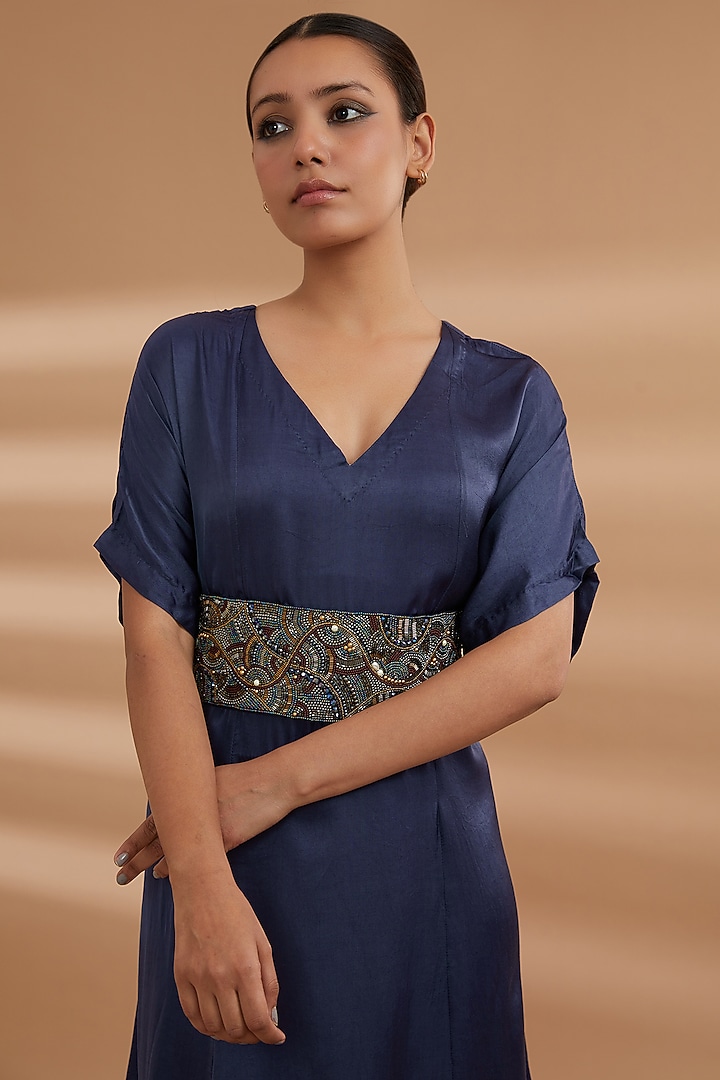 Blue Bemberg Satin Cocktail Dress by NOW WITH PRACHI at Pernia's Pop Up Shop