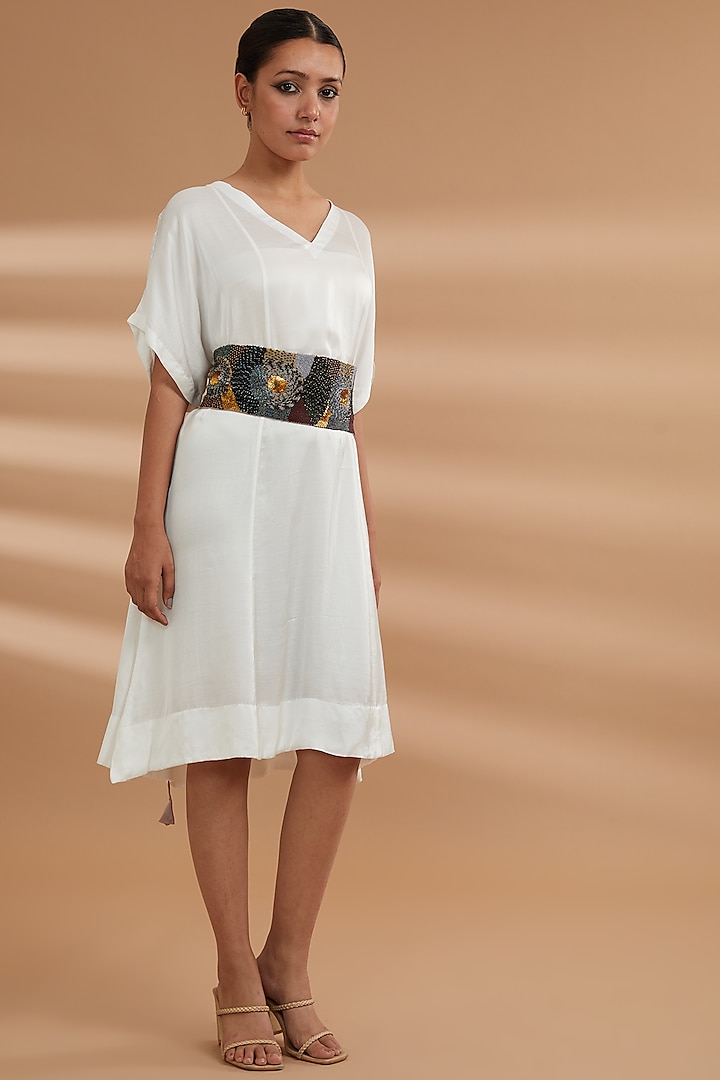 White Bemberg Satin Dress by NOW WITH PRACHI at Pernia's Pop Up Shop