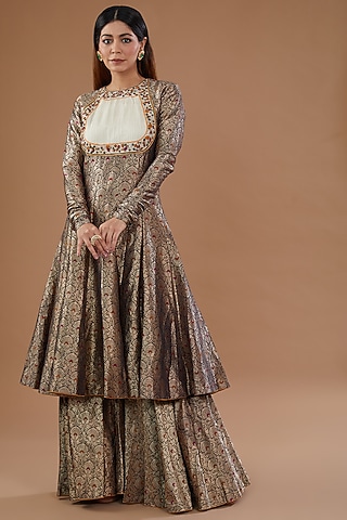 Blue Brocade Anarkali Set by NOW WITH PRACHI
