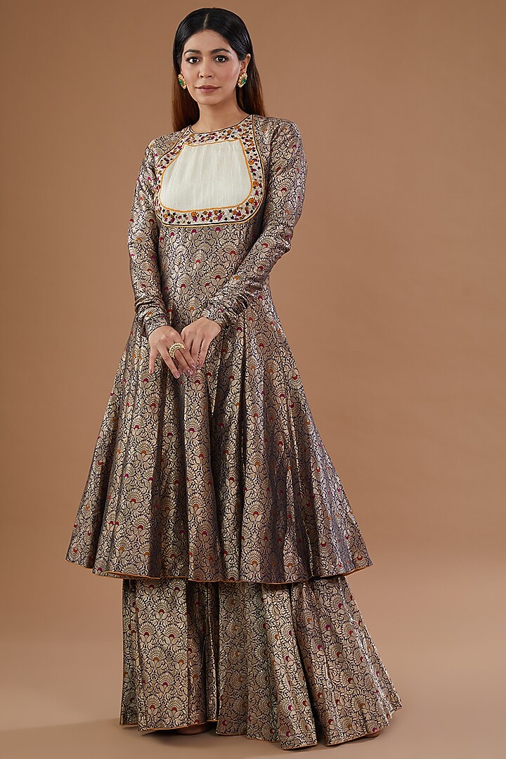 Blue Brocade Wedding Anarkali Set by NOW WITH PRACHI at Pernia's Pop Up Shop