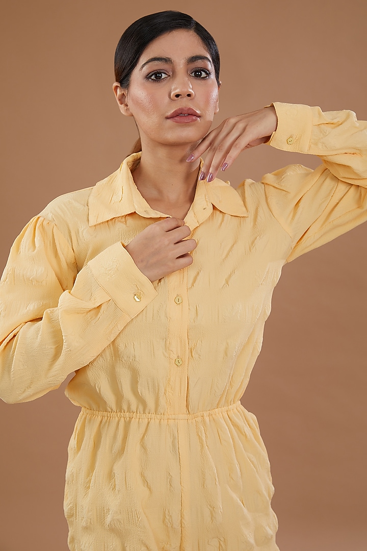 Yellow Seersucker Playsuit by NOW WITH PRACHI at Pernia's Pop Up Shop