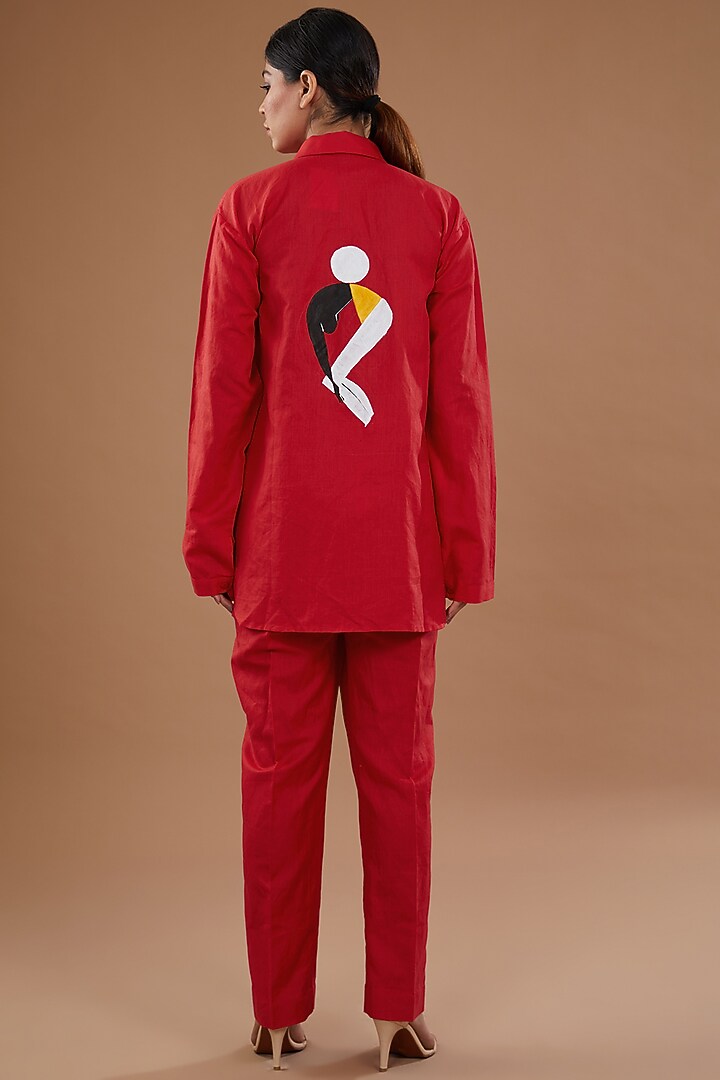 Red Linen Hand Painted Co-Ord Set by NOW WITH PRACHI at Pernia's Pop Up Shop