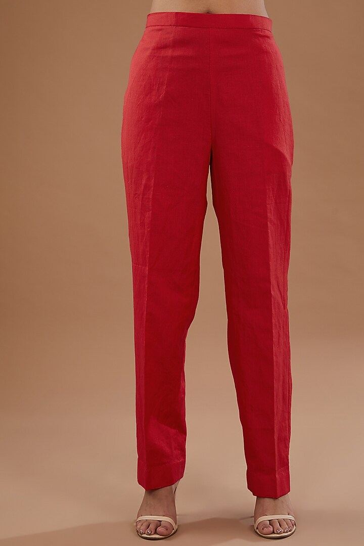 Red Linen Hand Painted Co-Ord Set by NOW WITH PRACHI at Pernia's Pop Up Shop