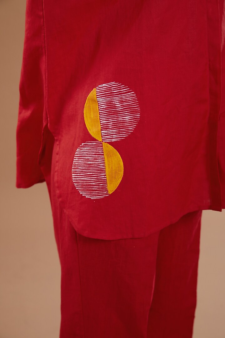 Red Linen Hand Painted Co-Ord Set by NOW WITH PRACHI at Pernia's Pop Up Shop