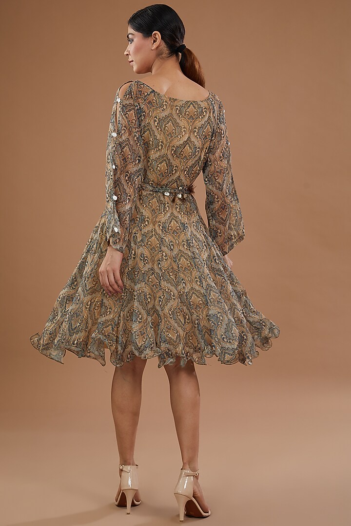 Green Foil Georgette Abstract Printed Vacation Dress by NOW WITH PRACHI at Pernia's Pop Up Shop