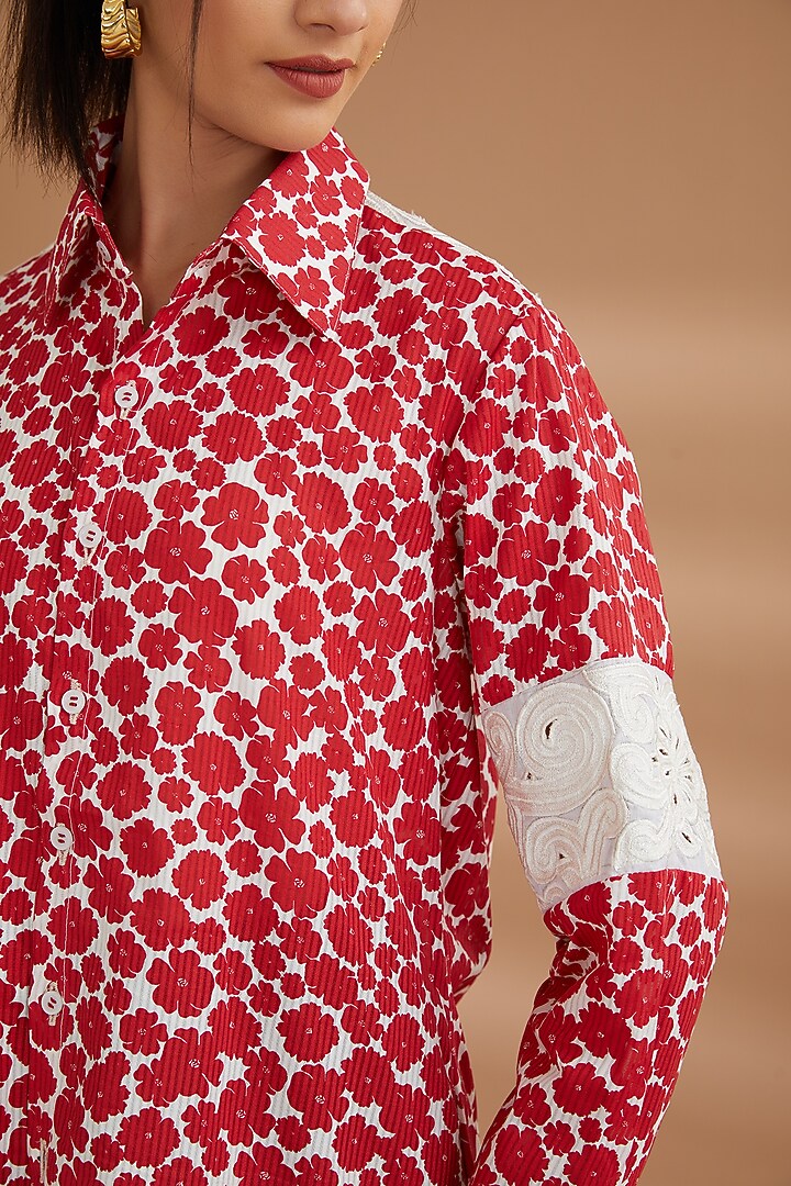 Red Cotton Printed Shirt by NOW WITH PRACHI at Pernia's Pop Up Shop
