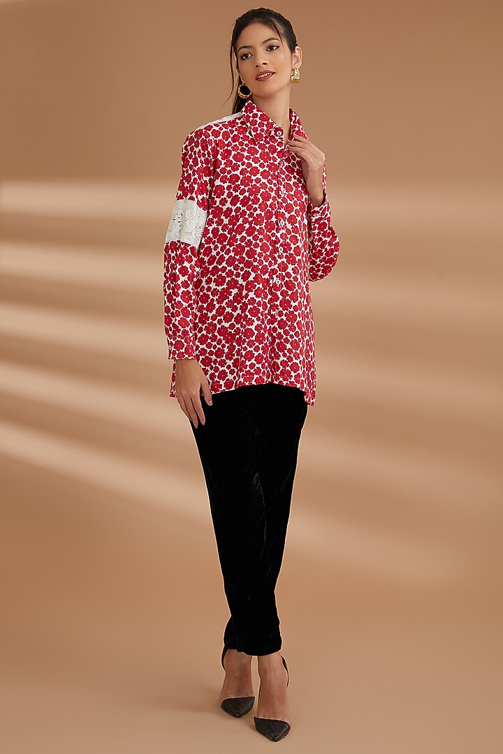 Red Cotton Printed Shirt by NOW WITH PRACHI at Pernia's Pop Up Shop