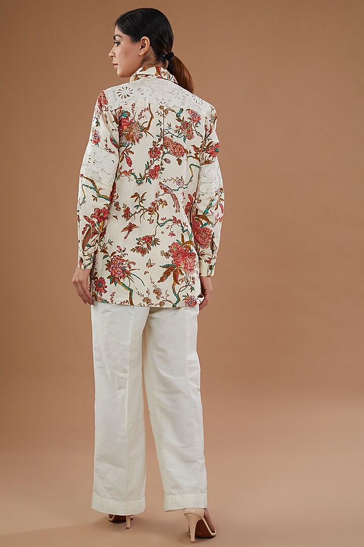 White Cotton Floral Printed Shirt by NOW WITH PRACHI at Pernia's Pop Up Shop