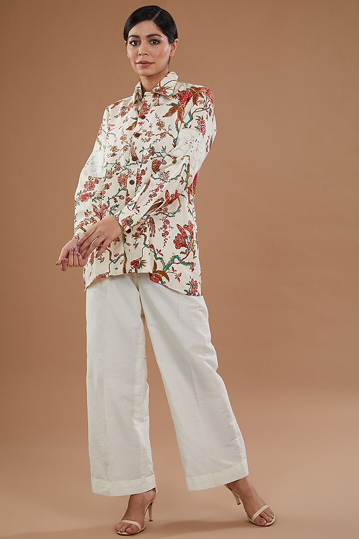 White Cotton Floral Printed Shirt by NOW WITH PRACHI at Pernia's Pop Up Shop
