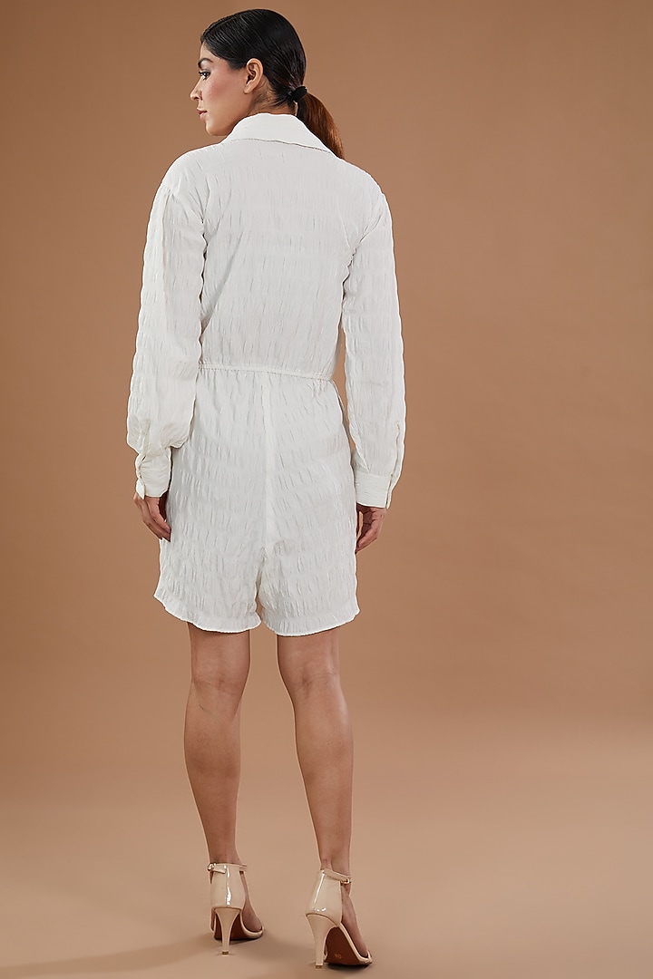 White Seersucker Playsuit by NOW WITH PRACHI at Pernia's Pop Up Shop