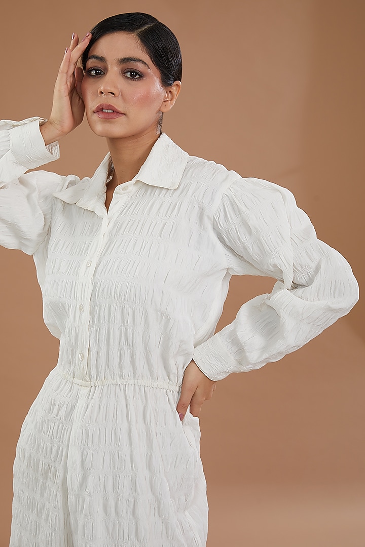 White Seersucker Playsuit by NOW WITH PRACHI at Pernia's Pop Up Shop