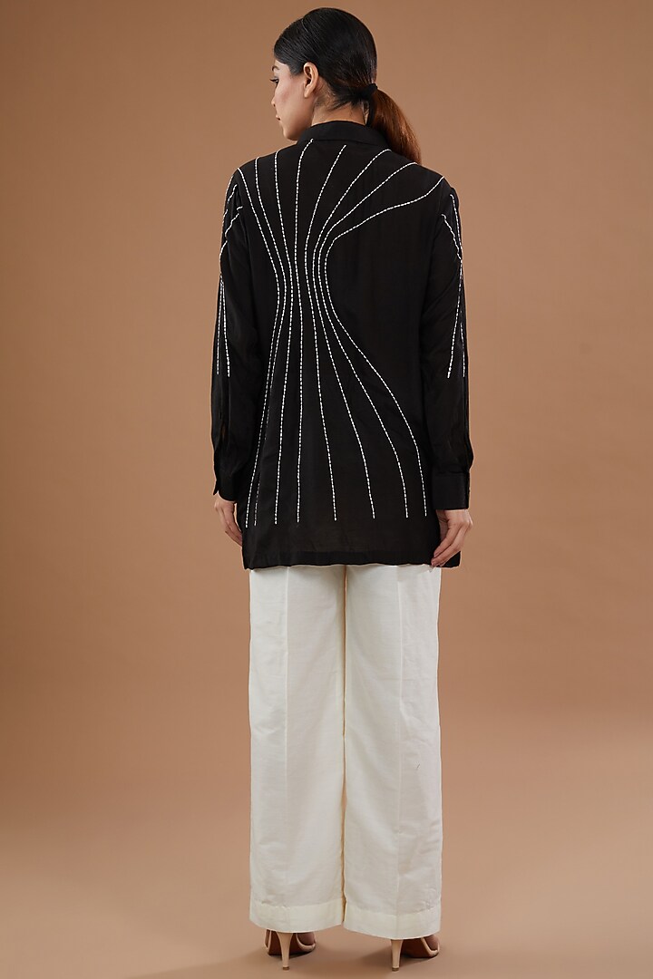 Black Cotton Anchor Embroidered Shirt by NOW WITH PRACHI at Pernia's Pop Up Shop