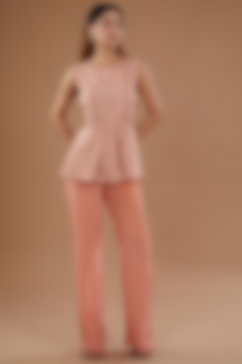 Pink Silk Velvet & Pure Silk Brocade Jumpsuit by NOW WITH PRACHI