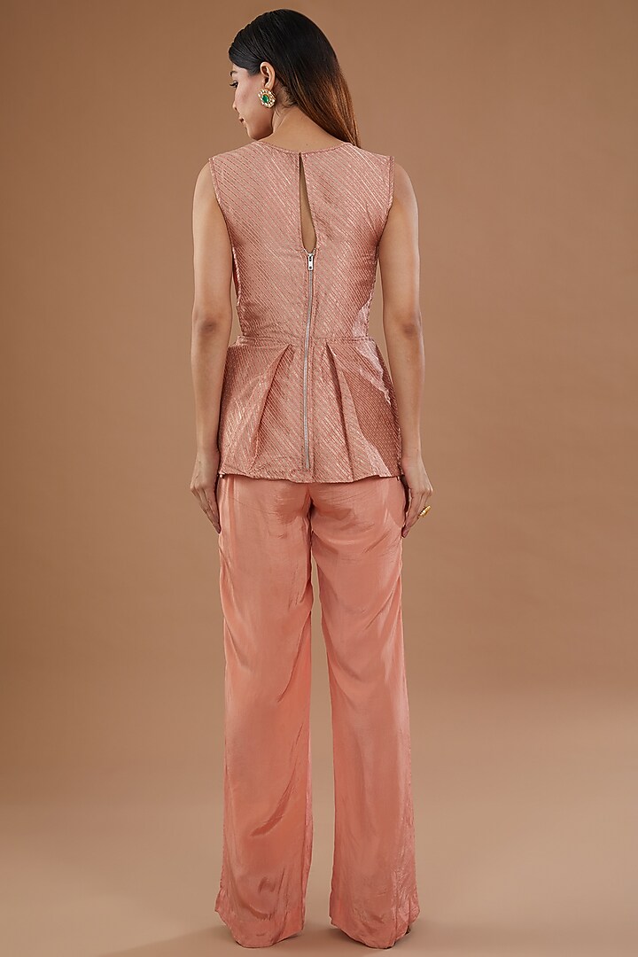Pink Silk Velvet & Pure Silk Brocade Jumpsuit by NOW WITH PRACHI at Pernia's Pop Up Shop