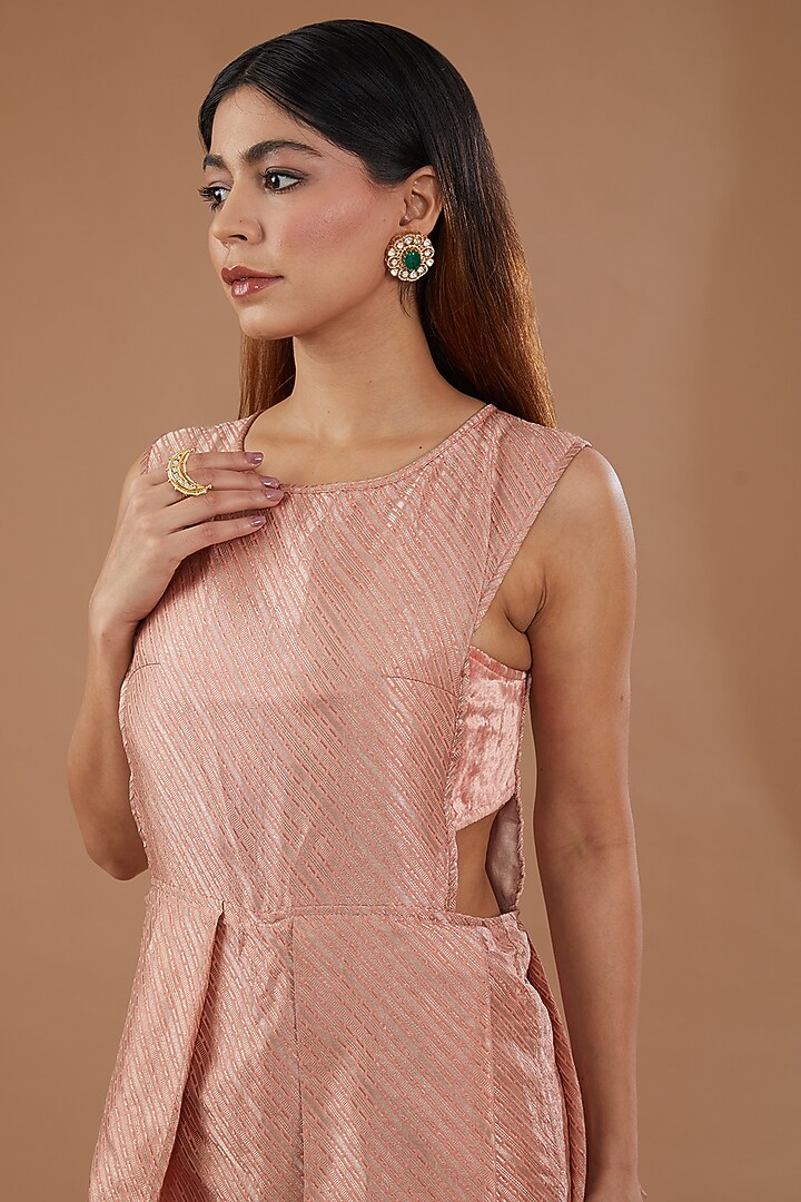 Pink Silk Velvet & Pure Silk Brocade Jumpsuit by NOW WITH PRACHI at Pernia's Pop Up Shop