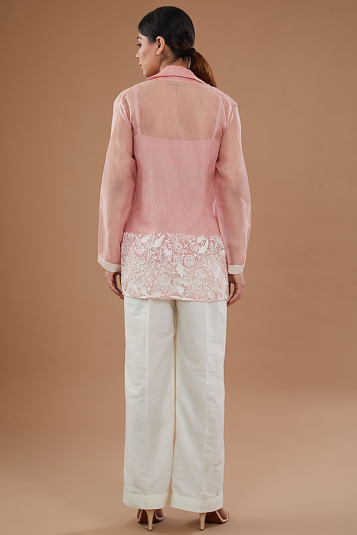 Blush Pink Organza Sequins Embellished Jacket Set by NOW WITH PRACHI at Pernia's Pop Up Shop