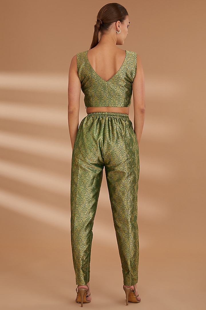 Green Suede Embroidered Cape Set by NOW WITH PRACHI at Pernia's Pop Up Shop