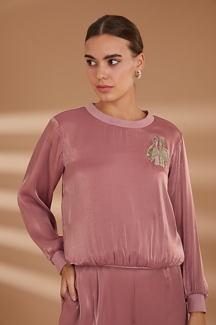 Pink Georgette Embroidered Co-Ord Set by NOW WITH PRACHI at Pernia's Pop Up Shop