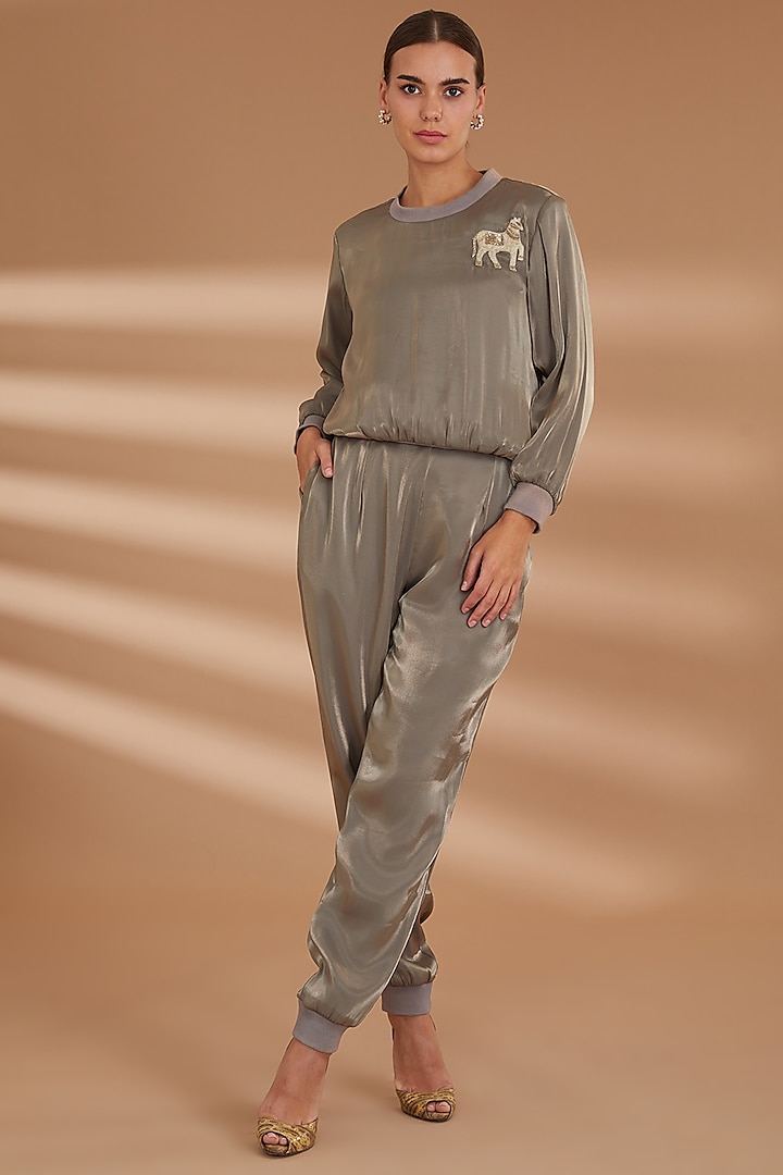 Grey Georgette Embroidered Co-Ord Set by NOW WITH PRACHI