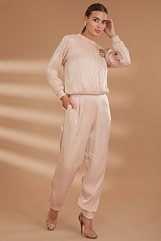 Cream Georgette Embroidered Co-Ord Set by NOW WITH PRACHI