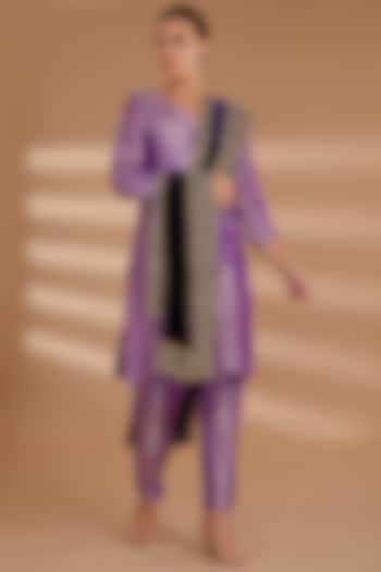 Purple Pure Silk Brocade Tunic Set by NOW WITH PRACHI at Pernia's Pop Up Shop
