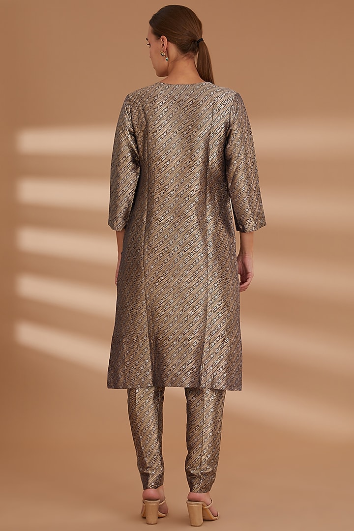 Blue Pure Silk Brocade Tunic Set by NOW WITH PRACHI at Pernia's Pop Up Shop