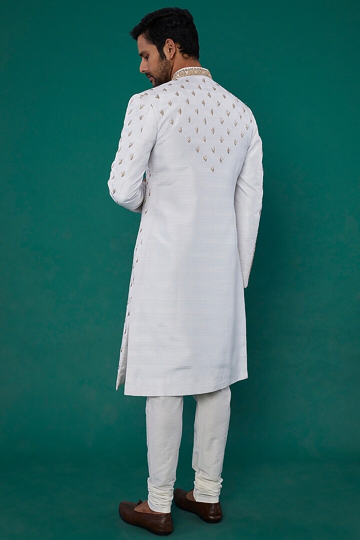 White Silk Wedding Sherwani Set by Nero by Shaifali & Satya at Pernia's Pop Up Shop