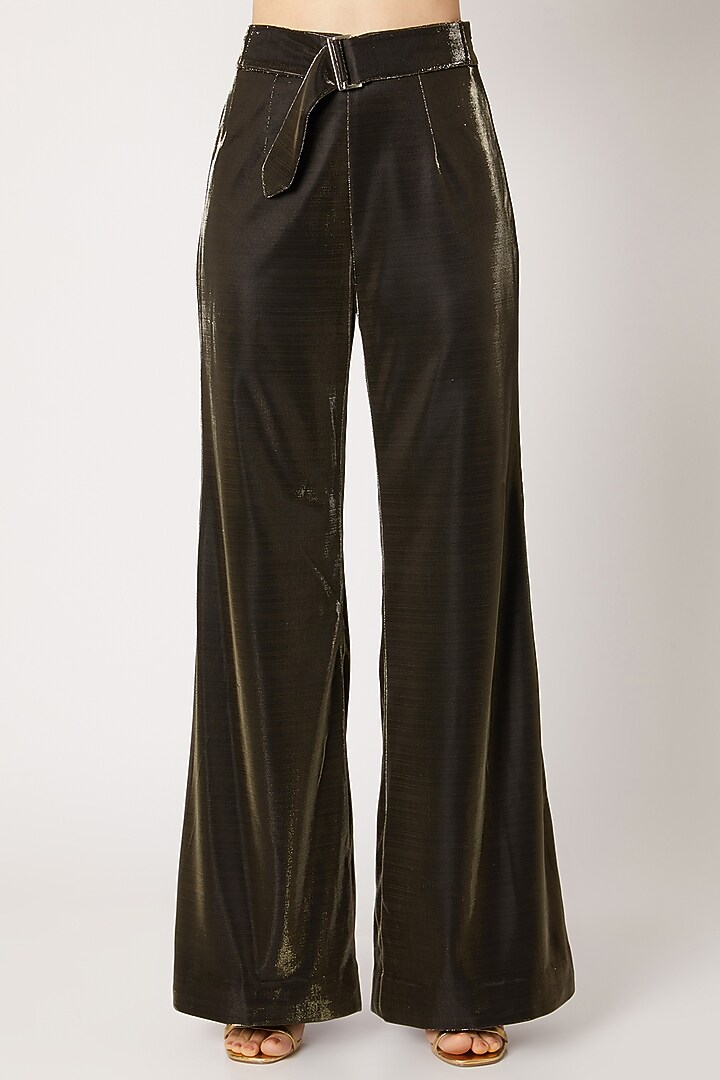 Gold High Waisted Pants With Belt by Nori at Pernia's Pop Up Shop
