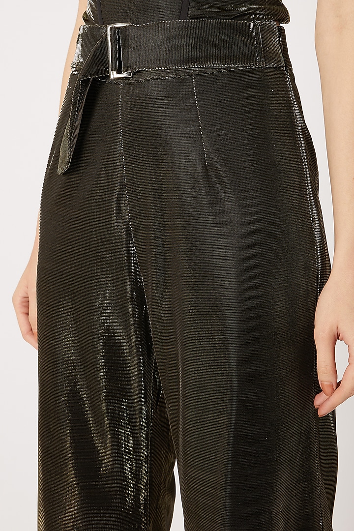 Gold High Waisted Pants With Belt by Nori at Pernia's Pop Up Shop