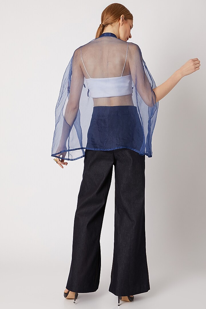 Cobalt Blue Sheer Cape With Embroidery by Nori at Pernia's Pop Up Shop