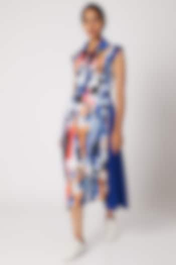 Cobalt Blue Printed Dress With Panel by Nori