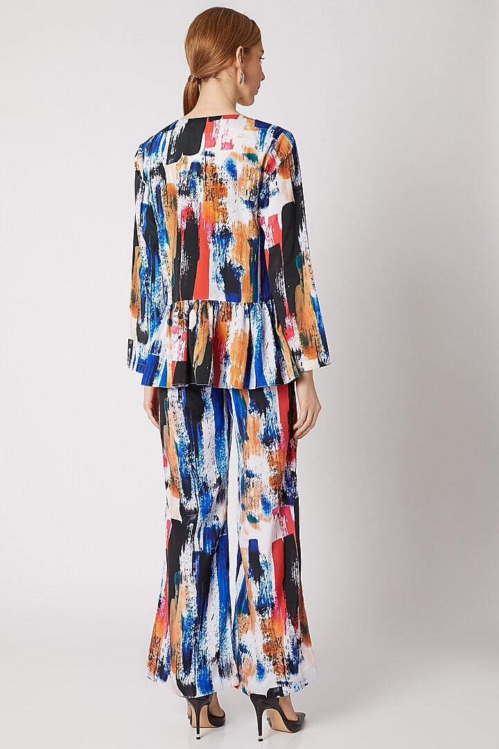 Cobalt Blue Frilled Top With Printed Pants by Nori at Pernia's Pop Up Shop