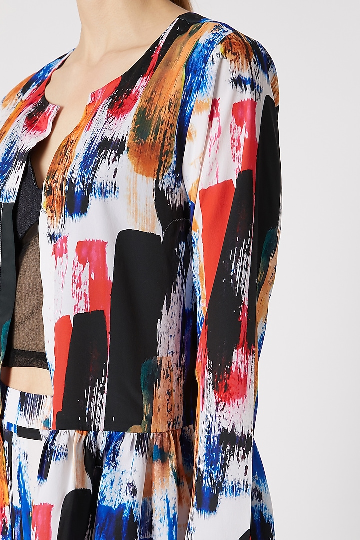 Cobalt Blue Frilled Top With Printed Pants by Nori at Pernia's Pop Up Shop