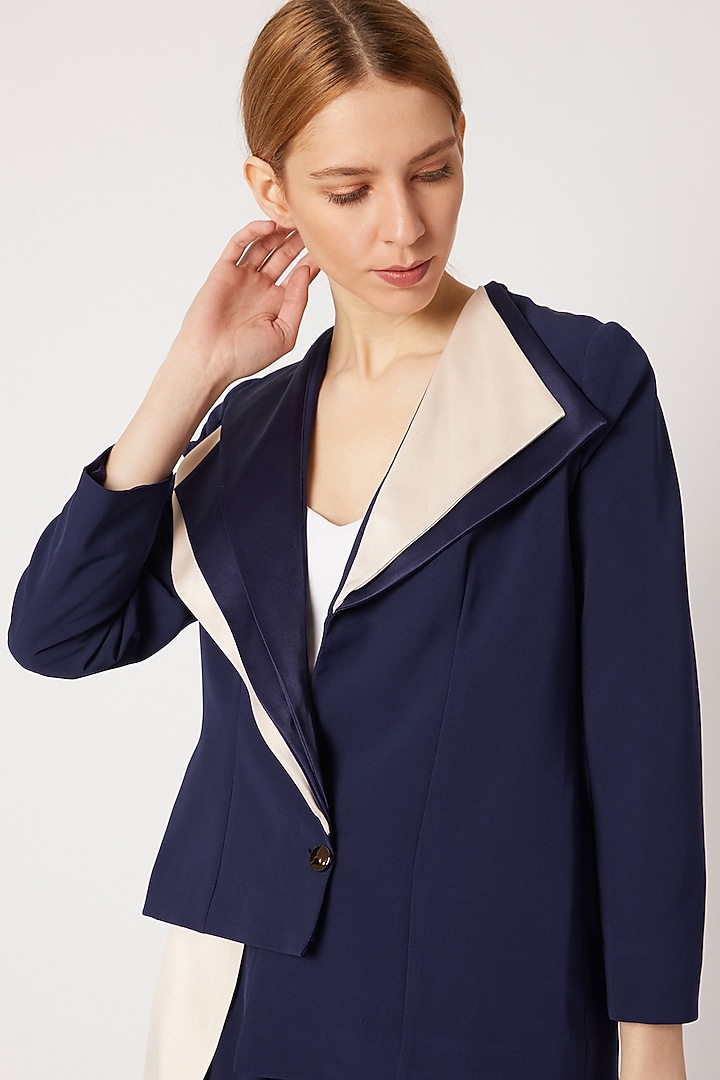 Cobalt Blue & Nude Pink Color Blocked Coat by Nori at Pernia's Pop Up Shop